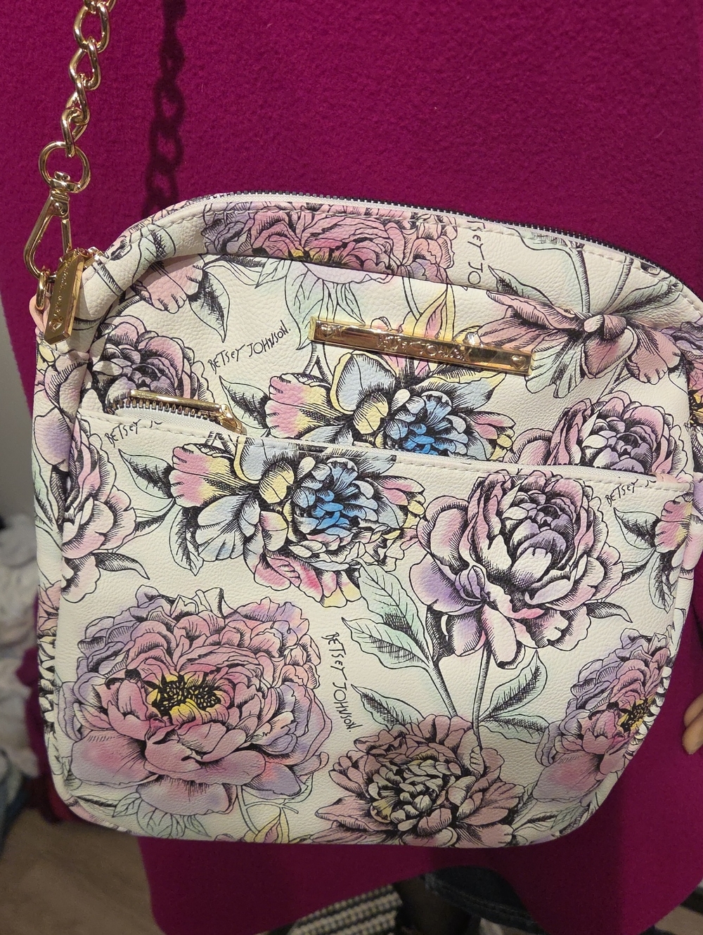Betsey Johnson Pink and Cream Floral Crossbody Bag